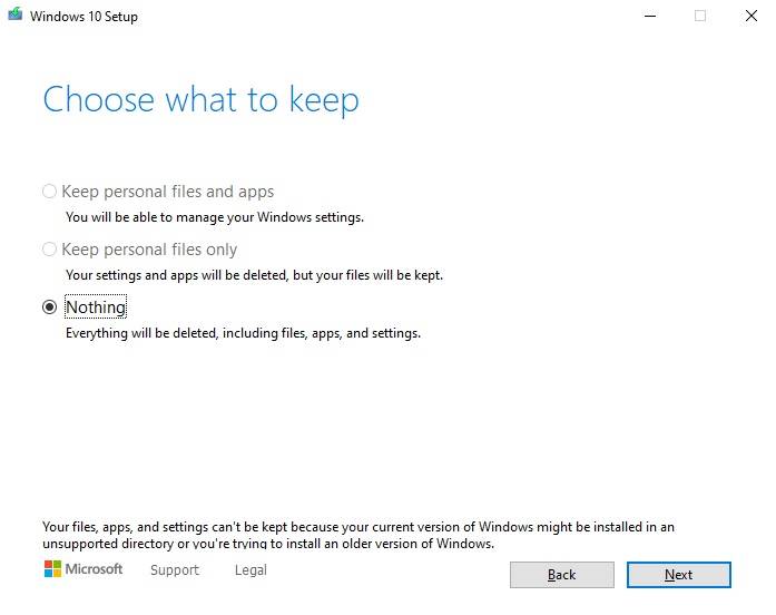 Windows 10就升级错误意味着您不再可以保留文件
