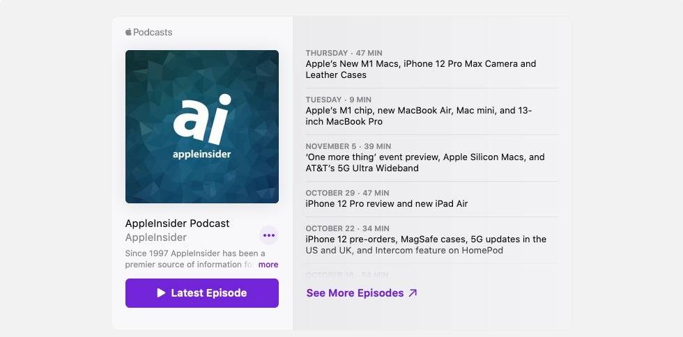 苹果为Podcast推出了新的嵌入式网络播放器