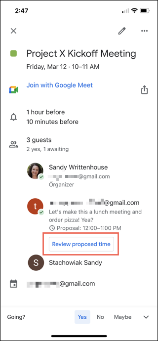 如何为Google日历活动建议新的时间