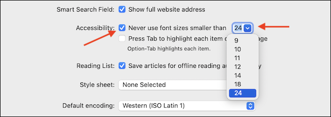 如何在 Mac 上的 Safari 中自动放大小字体