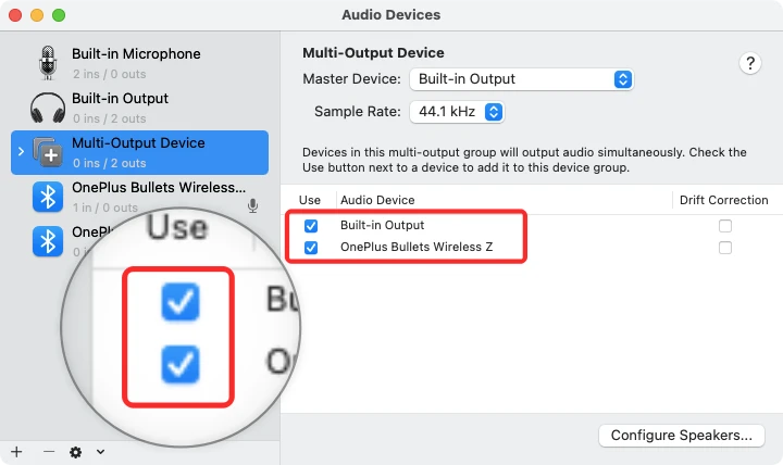 如何在 macOS 上设置多个扬声器的输出