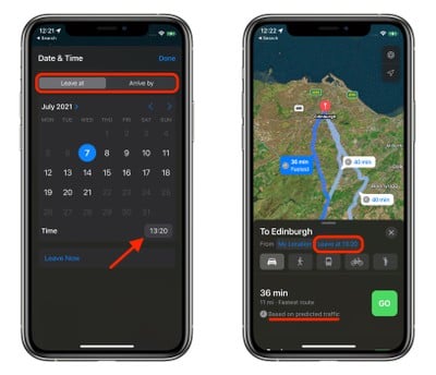 iOS 15：如何在 Apple 地图中设置行车路线的出发和到达时间