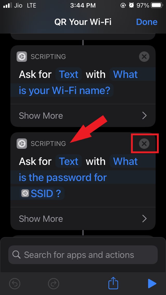 使用快捷方式从 iPhone 与二维码共享 WiFi 密码