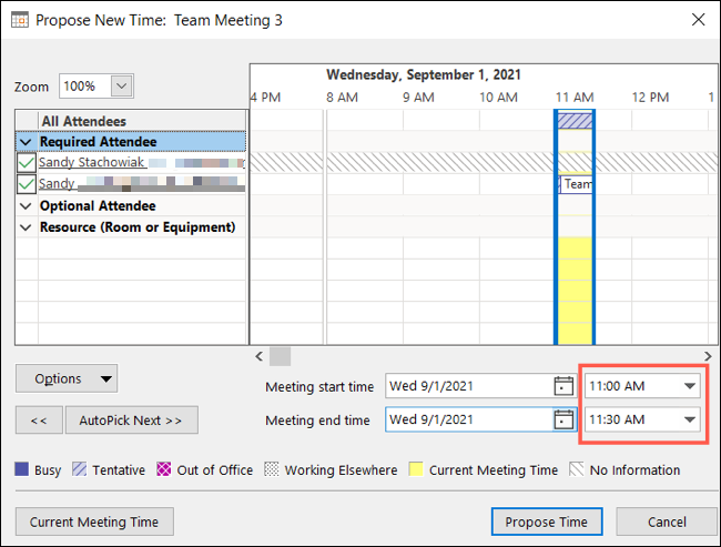 如何为 Microsoft Outlook 活动提议新时间