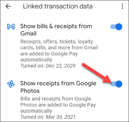 如何在 Google Pay 中显示来自照片和 Gmail 的收据
