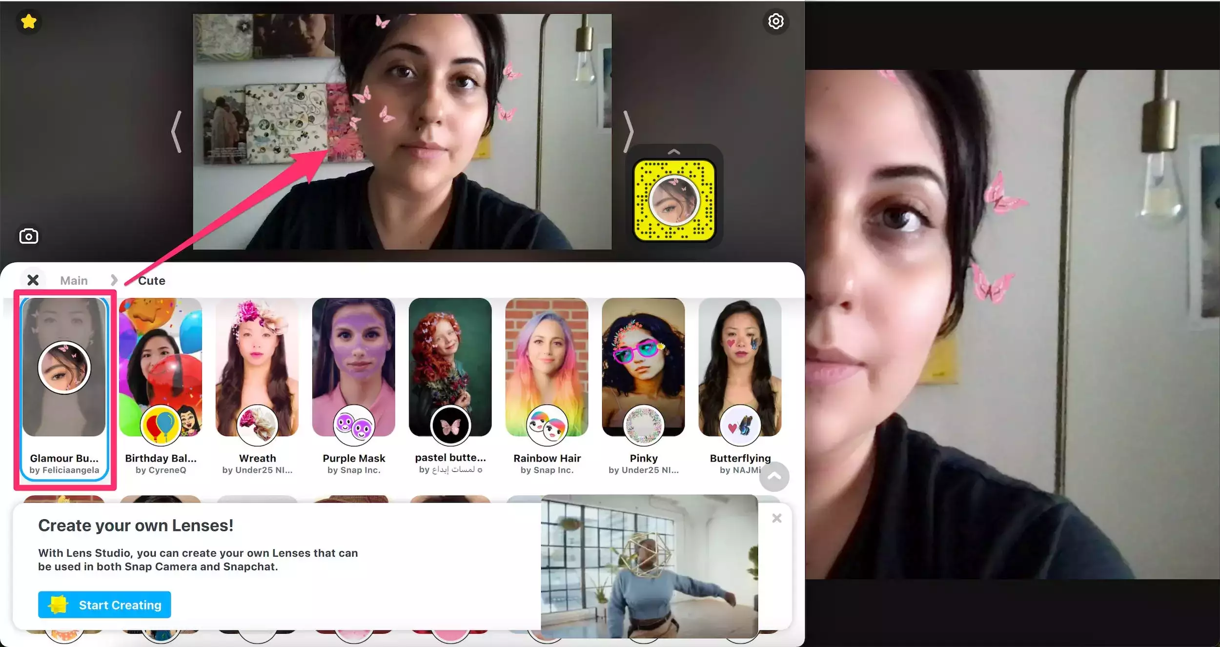 如何使用 Snapchat 滤镜和镜头，或使用 Zoom 等视频聊天应用程序设置 Snap Camera