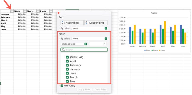 如何在 Microsoft Excel 中对图表应用过滤器