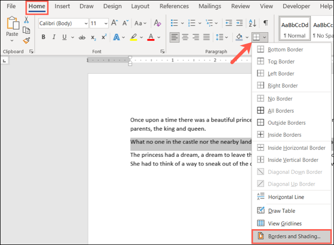 如何在 Microsoft Word 中的文本周围放置边框