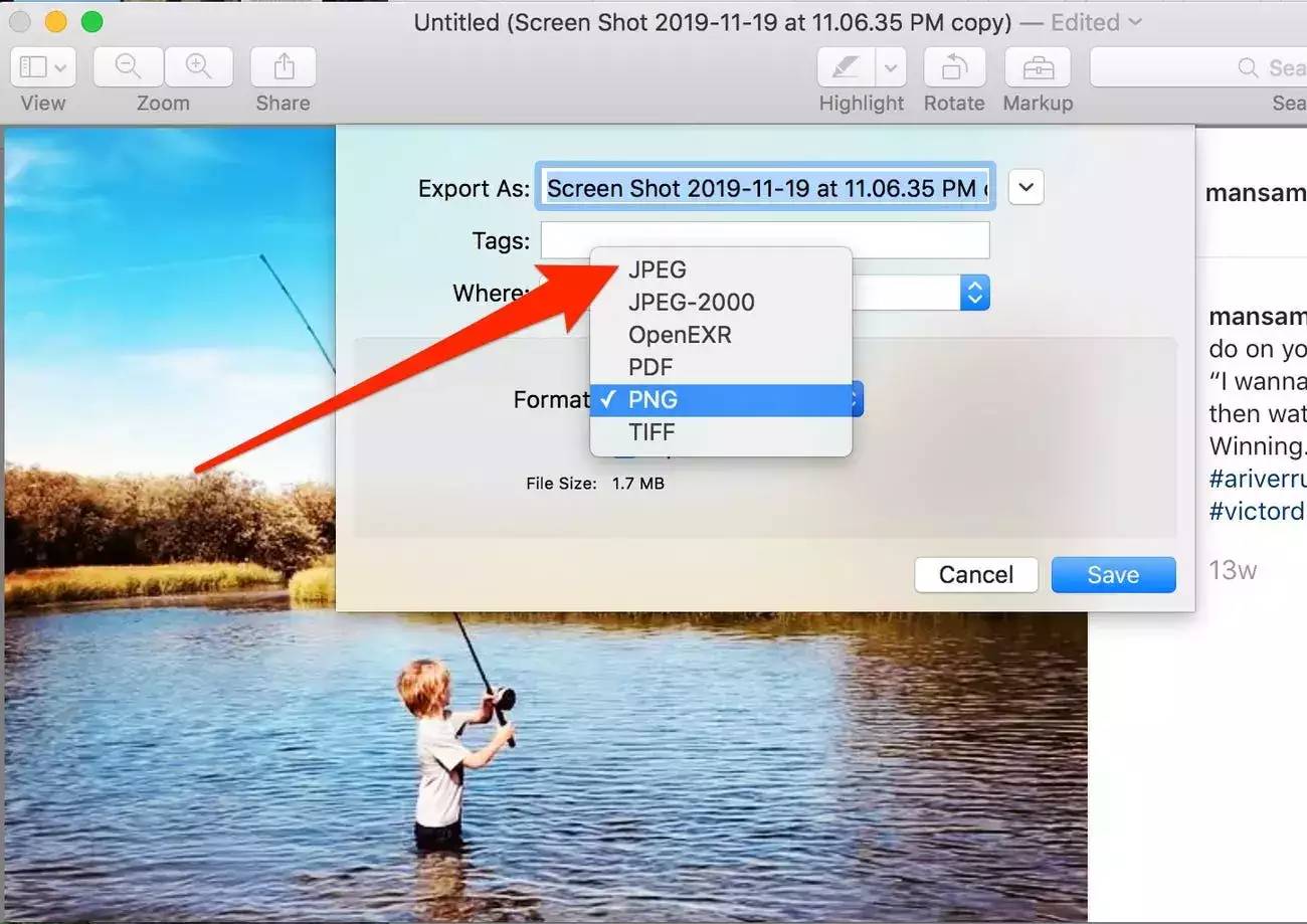 如何使用预览应用程序在 Mac 计算机上将 PNG 图像文件转换为 JPG