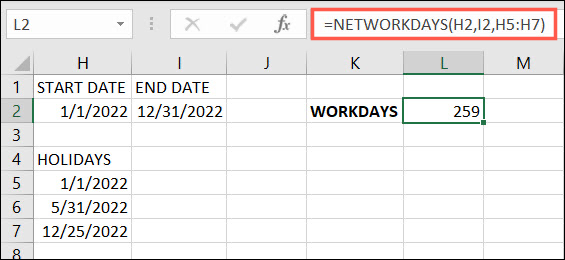 NETWORKDAYSHolidays-ExcelDateTimeFunctions