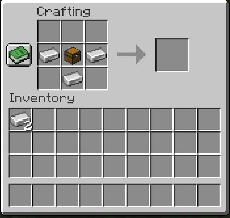 Make-a-Hooper-chest-in-the-central-slot-of-the-grid-and-two-iron-ingots-on-either-side-of-ir-as-well-as-one-below-it