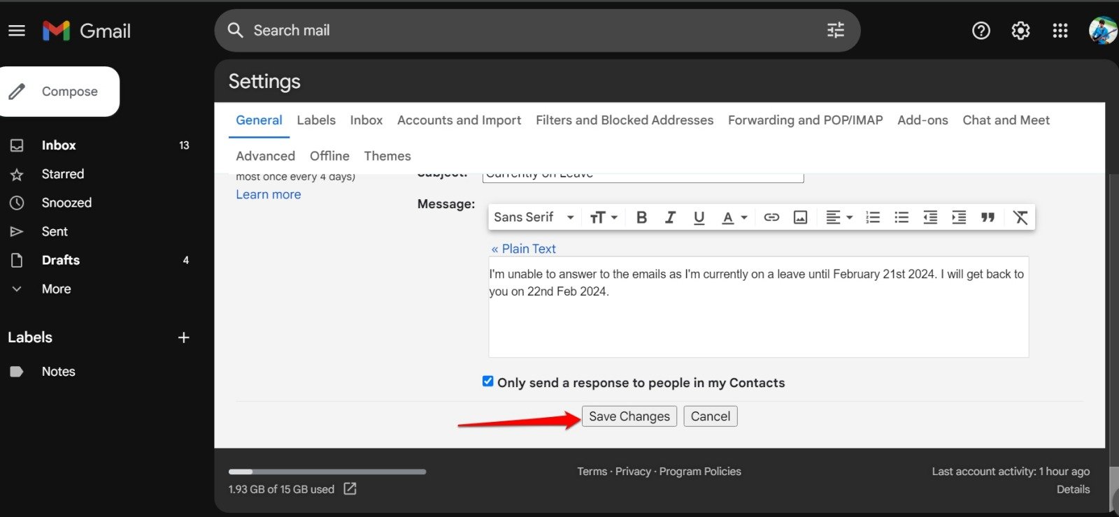 save-the-changes-on-Vacation-responder